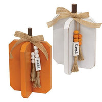 Medium Fall Words Charm Wooden Interlocking Pumpkin 2 Asstd - The Fox Decor