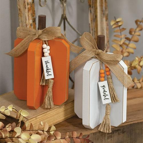 Small Fall Words Charm Wooden Interlocking Pumpkin 2 Asstd - The Fox Decor