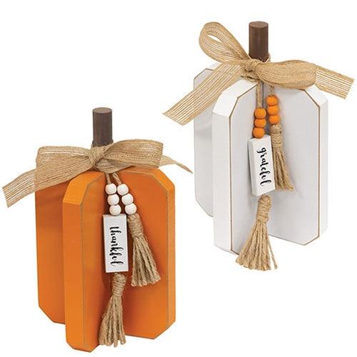 Small Fall Words Charm Wooden Interlocking Pumpkin 2 Asstd - The Fox Decor