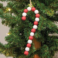 Large Wooden Bead Candy Cane Ornament - The Fox Decor