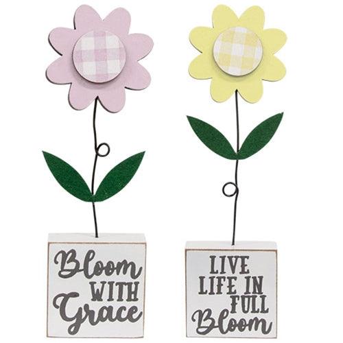 2 Set Full Bloom With Grace Gingham Check Daisies on Base - The Fox Decor