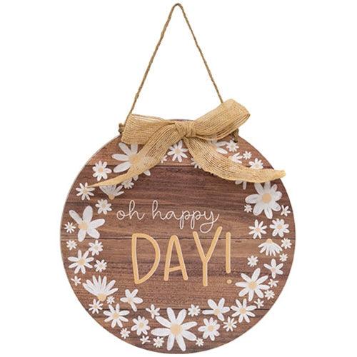Daisy Day Round Hanging Sign w Burlap Bow 2 Asstd - The Fox Decor