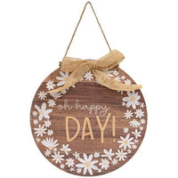 Daisy Day Round Hanging Sign w Burlap Bow 2 Asstd - The Fox Decor