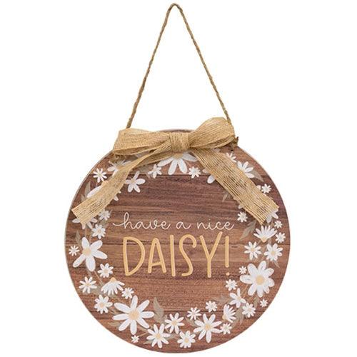 Daisy Day Round Hanging Sign w Burlap Bow 2 Asstd - The Fox Decor