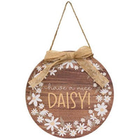Daisy Day Round Hanging Sign w Burlap Bow 2 Asstd - The Fox Decor