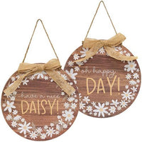 Daisy Day Round Hanging Sign w Burlap Bow 2 Asstd - The Fox Decor