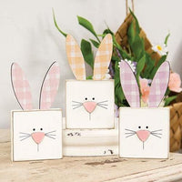 Plaid Ear Bunny Block Sitter 3 Asstd - The Fox Decor