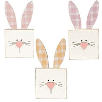 Plaid Ear Bunny Block Sitter 3 Asstd - The Fox Decor