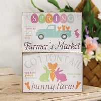 Cottontail Bunny Farm Block Sign 2 Asstd - The Fox Decor