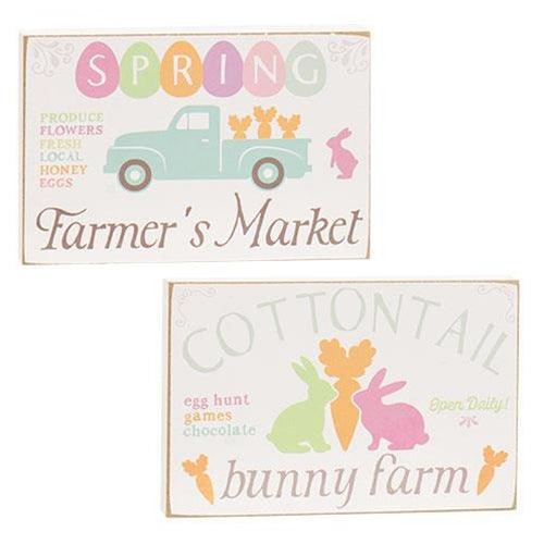 Cottontail Bunny Farm Block Sign 2 Asstd - The Fox Decor