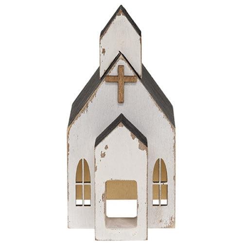 Distressed White Wooden Church Sitter - The Fox Decor