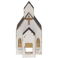 Distressed White Wooden Church Sitter - The Fox Decor