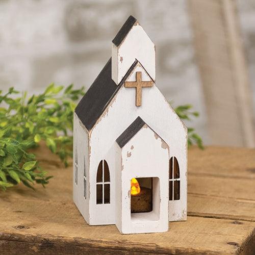 Distressed White Wooden Church Sitter - The Fox Decor
