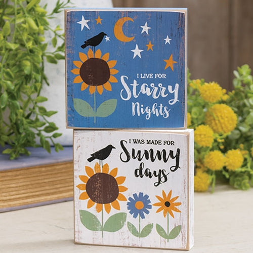 Sunny Days Starry Nights Square Block 2 Asstd - The Fox Decor