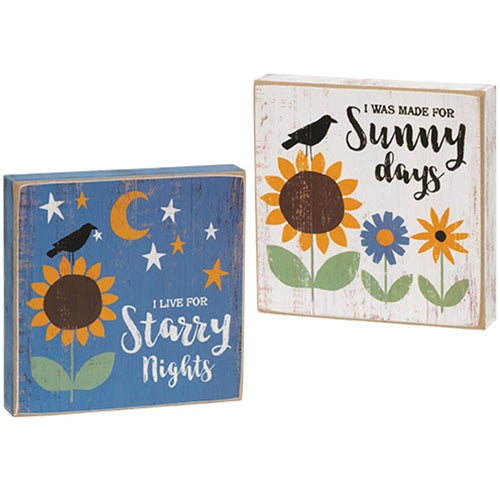 Sunny Days Starry Nights Square Block 2 Asstd - The Fox Decor