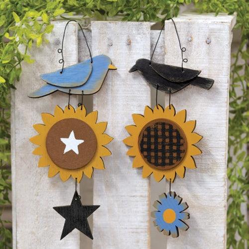 Distressed Wooden Bird & Flower Hanger 2 Asstd - The Fox Decor