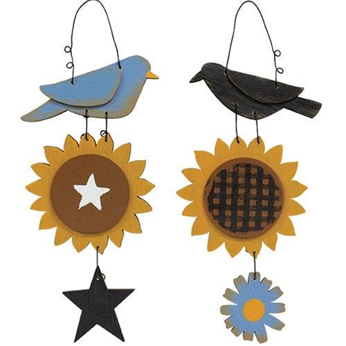 Distressed Wooden Bird & Flower Hanger 2 Asstd - The Fox Decor