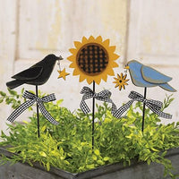 3 Set Bluebird Crow & Sunflower Plant Poke - The Fox Decor