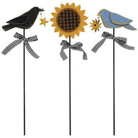 3 Set Bluebird Crow & Sunflower Plant Poke - The Fox Decor
