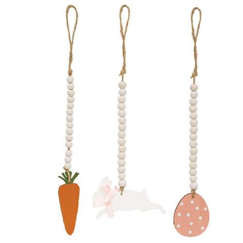 White Beaded Bunny Easter Egg or Carrot Ornament 3 Asstd - The Fox Decor