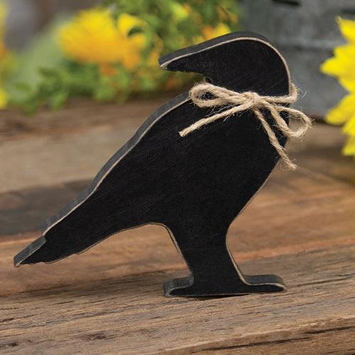 Chunky Wooden Crow Sitter w Jute Bow - The Fox Decor