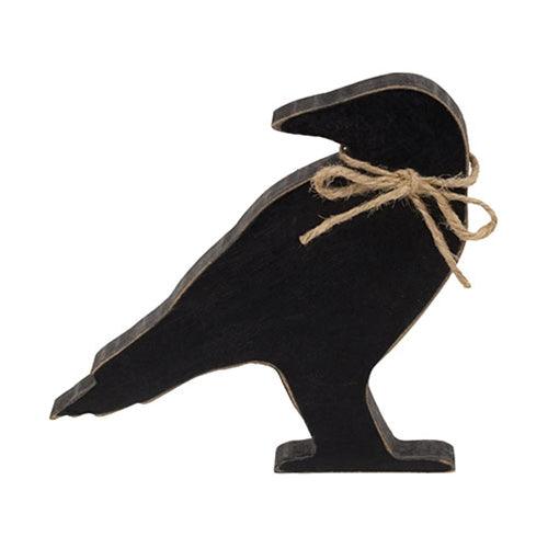 Chunky Wooden Crow Sitter w Jute Bow - The Fox Decor