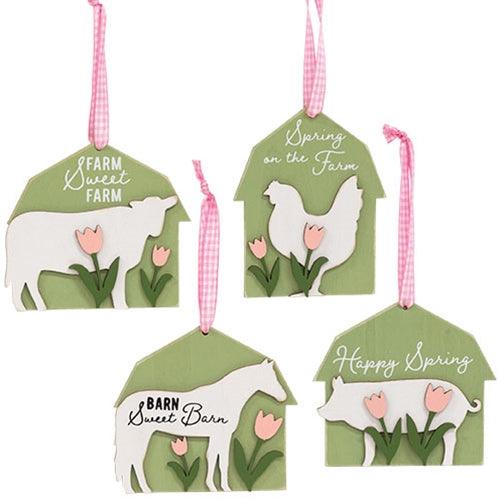 Spring Barn Animal & Tulip Layered Ornament 4 Asstd - The Fox Decor
