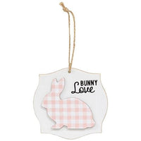 Layered Buffalo Check Easter Bunny Blessings Ornament 3 Asstd - The Fox Decor