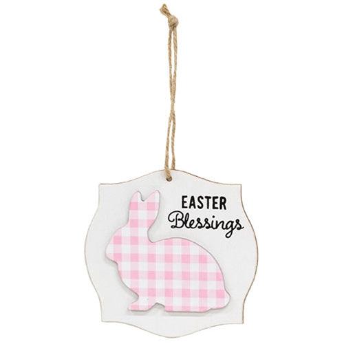 Layered Buffalo Check Easter Bunny Blessings Ornament 3 Asstd - The Fox Decor