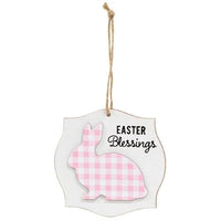 Layered Buffalo Check Easter Bunny Blessings Ornament 3 Asstd - The Fox Decor