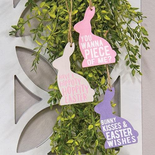 3 Set Bunny Words Wooden Ornaments - The Fox Decor