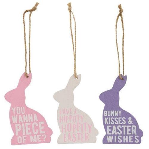 3 Set Bunny Words Wooden Ornaments - The Fox Decor