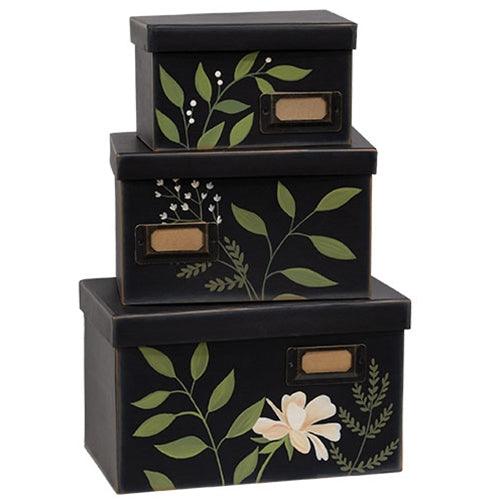 3 Set Leafy Floral File Boxes - The Fox Decor