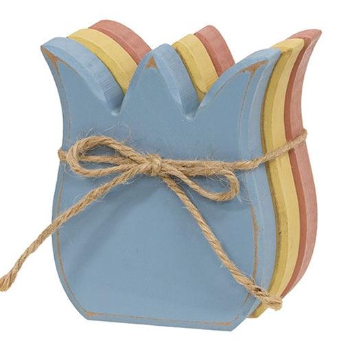 3 Set Distressed Wooden Tulip Head Bundle - The Fox Decor