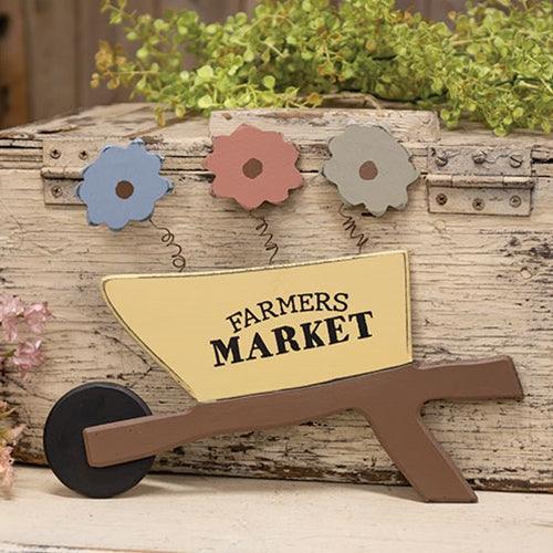 Wooden Farmers Market Wheelbarrow Sign w Springy Flowers - The Fox Decor