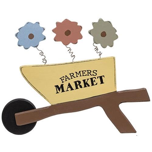 Wooden Farmers Market Wheelbarrow Sign w Springy Flowers - The Fox Decor