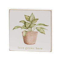 Love Grows Here House Plant Square Block 4 Asstd - The Fox Decor