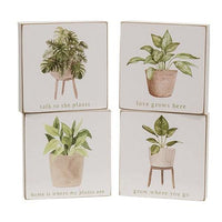 Love Grows Here House Plant Square Block 4 Asstd - The Fox Decor
