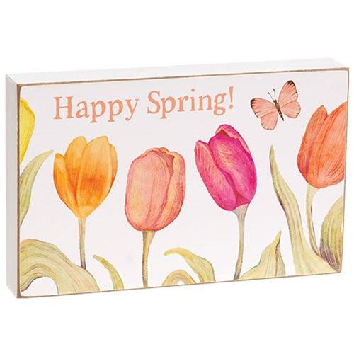 Happy Spring Tulip Box Sign 3 Asstd - The Fox Decor