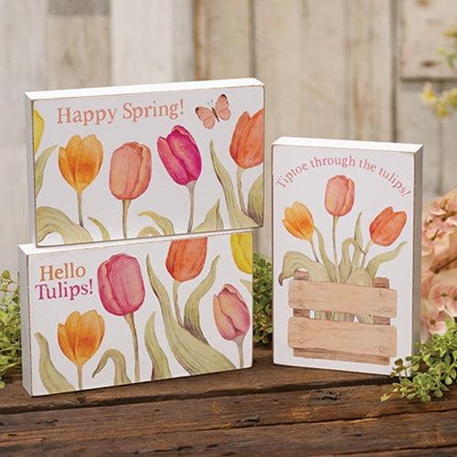 Happy Spring Tulip Box Sign 3 Asstd - The Fox Decor
