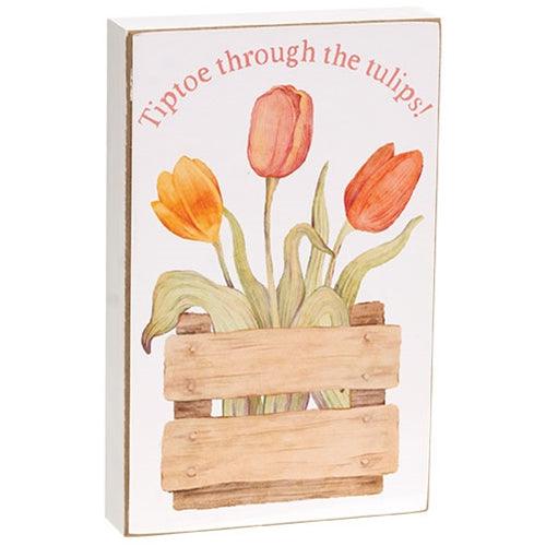Happy Spring Tulip Box Sign 3 Asstd - The Fox Decor
