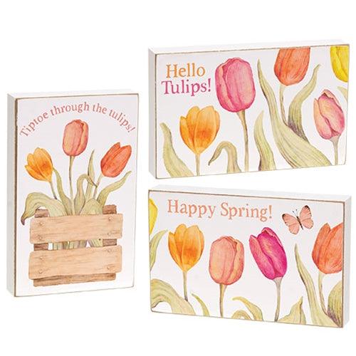 Happy Spring Tulip Box Sign 3 Asstd - The Fox Decor