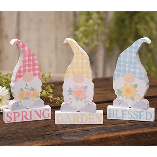2 Set Spring Blessings Block w Flower Chunky Gnome 3 Asstd Designs sold individually (not as a set) - The Fox Decor