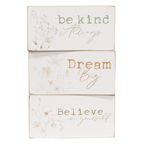 Dream Believe Be Kind Floral Block 3 Asstd - The Fox Decor