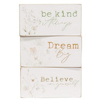 Dream Believe Be Kind Floral Block 3 Asstd - The Fox Decor