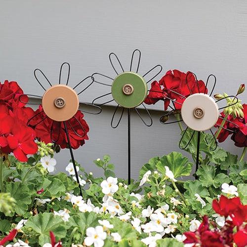 Wooden Button Flower Houseplant Poke 3 Asstd - The Fox Decor