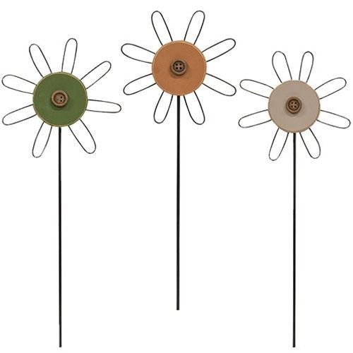 Wooden Button Flower Houseplant Poke 3 Asstd - The Fox Decor