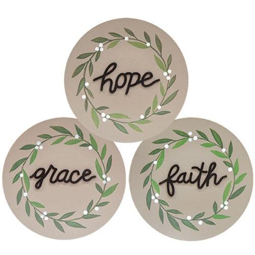 Grace Faith Hope Vine Plate 3 Asstd - The Fox Decor
