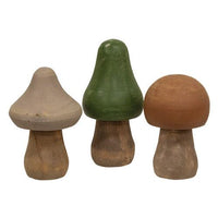 3 Set Distressed Wooden Natural Color Mushrooms - The Fox Decor