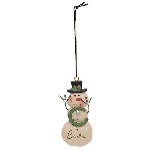 Love Resin Snowman w Wreath Ornament - The Fox Decor